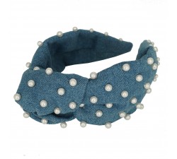 KrasaJ headband knot with pearl. Blue jeans