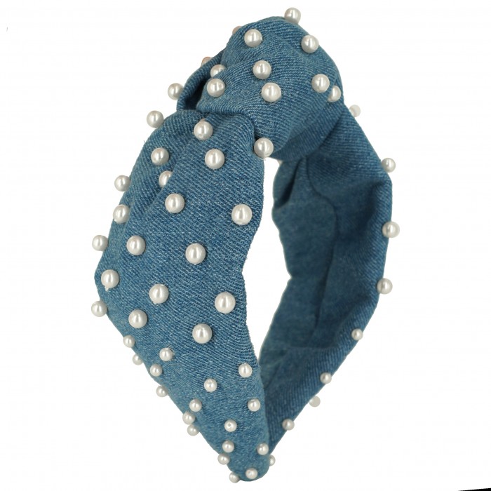KrasaJ headband knot with pearl. Blue jeans