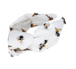 Headband KrasaJ with knot and Bee. White cotton.