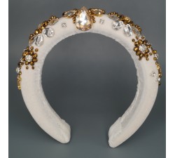 Обруч-корона белый бархат с золотом