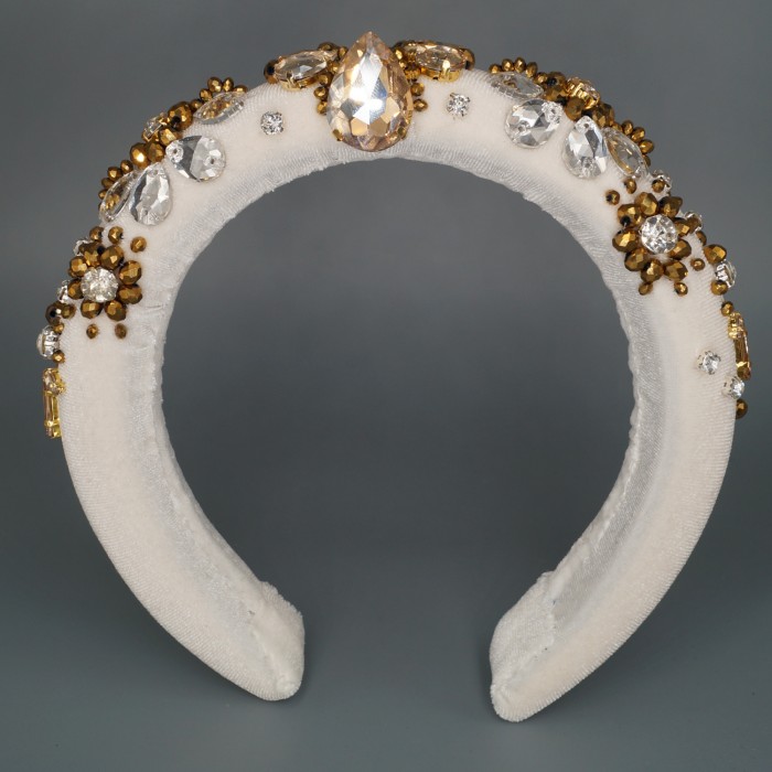 Обруч-корона белый бархат с золотом