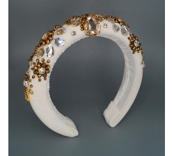 White and gold velvet rim headband-crown