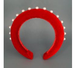 Red Velvet rim headband Pearl Beads