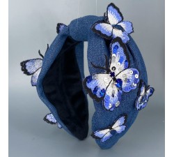 Ободок КрасаЖ синие бабочки. Темно-Синий джинс.