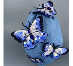 Ободок КрасаЖ синие бабочки. Голубой джинс.
