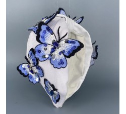 Ободок КрасаЖ синие бабочки. Белый джинс