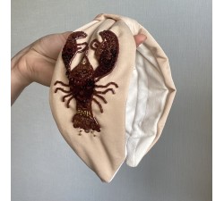 KrasaJ headband lobsters. Dark nude cotton.