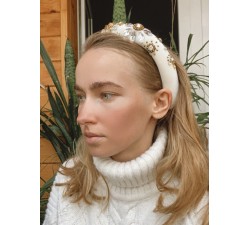 White and gold velvet rim headband-crown