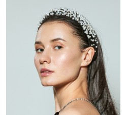 Black Velvet rim headband-crown with beads and rhinestones