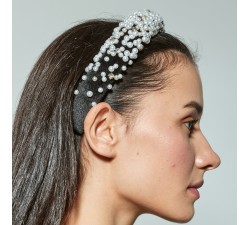 Black Velvet rim headband-crown with beads and rhinestones